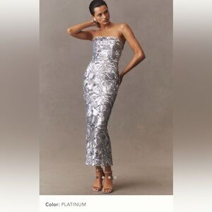 Helsi Leslie Platinum Silver Mesh Sequin Midi Dress Size Small New
